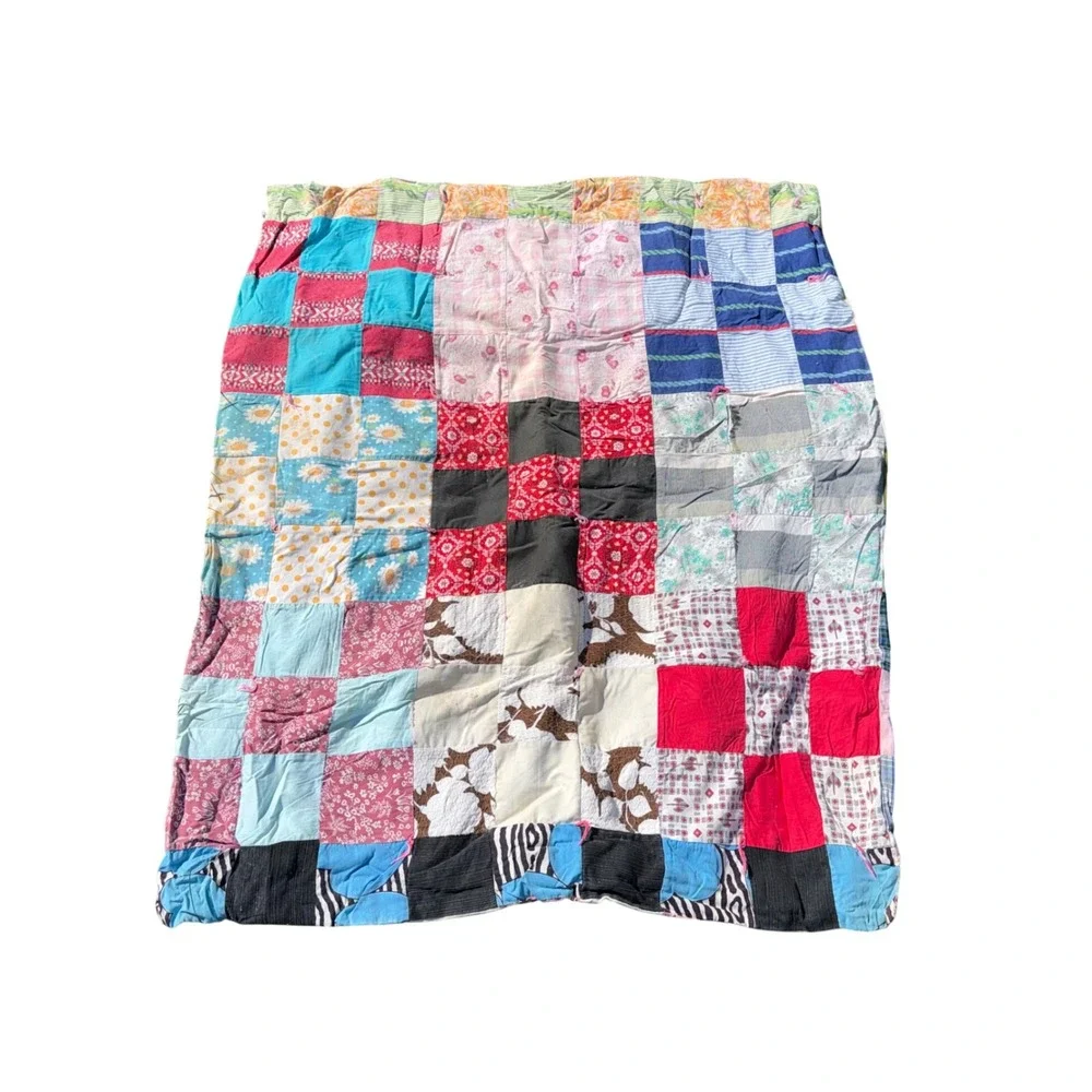 Handmade Patchwork Quilt Throw Multi Color Fair Condition Vintage Style 30x37